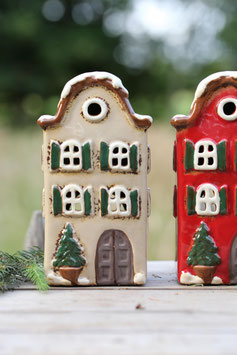 Windlicht-Haus mit Tanne (Modell 168-Creme)