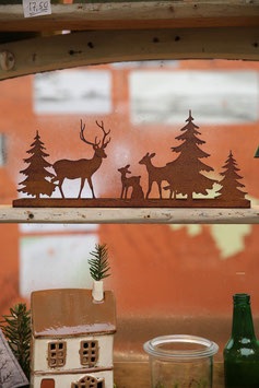 Tablett "Hirschfamilie mit Bäumen" in Rostfarben