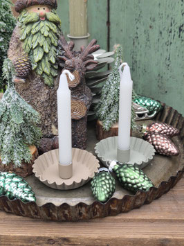 *Neu* Kerzenhalter "Lina" für dünne Kerzen 2er Set - Graugrün & Lehmgrau