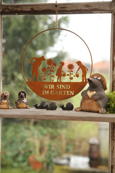 Rostiger Deko-Ring "Wir sind im Garten"