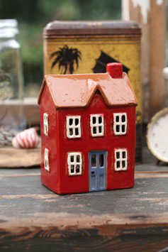 Windlicht-Haus "Rot mit blauer Tür" (Modell 686)