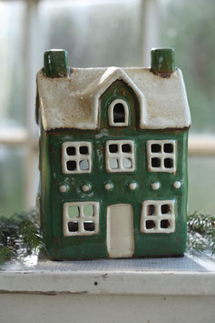 Windlicht-Haus "Grün mit Creme" mit Henkel (Modell 181-Grün)
