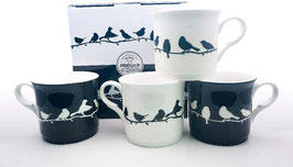 Heritage Black & White Birds Set of 4 Mugs