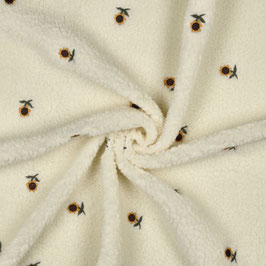 Tissu fourrure écrue brodée de tournesols