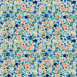Jersey fleurs fond vert menthe