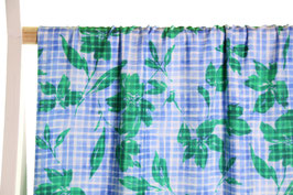 Viscose texturée carreaux fleurs vertes