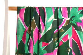 Viscose imprimé abstrait vert vif et fuschia