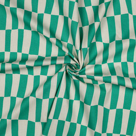 Popeline de coton GOTS - Carreaux déformés - JENNIFER BOURON - Blanc cassé et vert