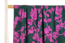 Viscose vert foncé à imprimé fleurs fuchsia