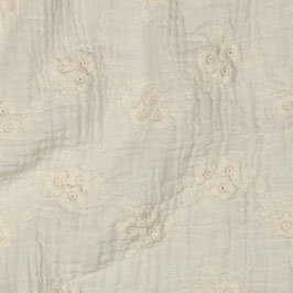 Double gaze de coton - broderie fleurs - naturel