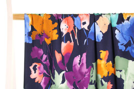 Viscose bleu foncé avec fleurs floues