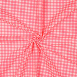 Coton Seersucker fluo Rose - petits carreaux