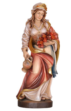 Saint Elizabeth woodcarving with roses and jug