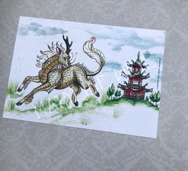 carte postale Kirin cheval licorne japonaise