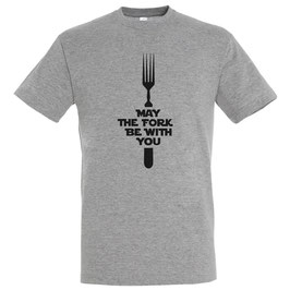 T-shirt Unisex - May The Fork Be With You - Grey - 85% Cotton, 15% Viscose