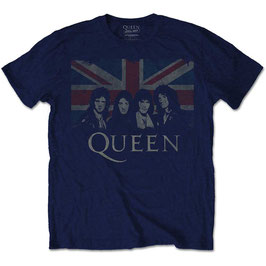 T-shirt Unisex - Queen - Vintage Union Jack - Blue - 100% Cotton