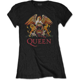 T-shirt Vrouwen - Queen - Classic Crest - Black - 100% Cotton