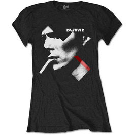 T-shirt Vrouwen - David Bowie - Smoke Red - Zwart - 100% Katoen