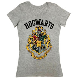 T-shirt Vrouwen - Harry Potter - Hogwarts - Grey - 100% Cotton