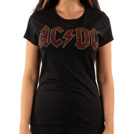 T-shirt Vrouwen - AC/DC - Full Colour Logo (Diamante) - Black - 100% Cotton