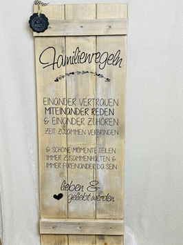 Holzschild Familienregeln Natur wetterbeständig