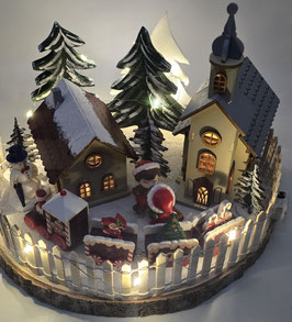 Village de Noël  enchanté sur rondelle bois