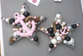 Maritime Sterne schwarz - weiß mit rosa Anker