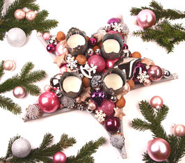 Adventskranz Tischsterne in rosa - grau -weiß