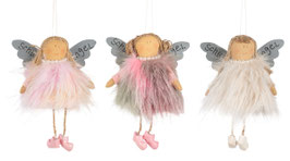 Flauschige Schutzengel rosa / rosa-natur / beige mit Metallflügeln