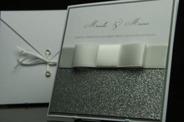 Einladungskarte Hochzeit Glitter Silber - Mariella