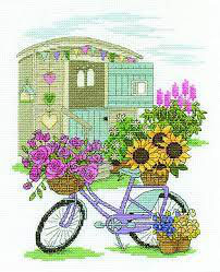 KIT PUNTO DE CRUZ  Flowery Bicycle 20 X 25 cm