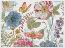KIT PUNTO DE CRUZ  AQUARELLE FLEURS CHAMPETRES 29 X 20 cm