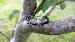 Bracelet en véritables crins de cheval noir, tressé en corde à 4 brins, perle licorne en métal argenté, fermoir mousqueton