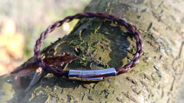Bracelet en véritables crins de cheval alezan foncé , tresse en corde fine , fermoir à baïonnette en acier inoxydable