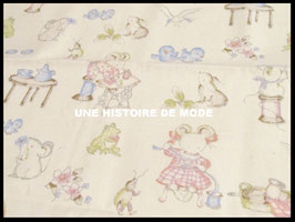 Tissu petites souris en coton écru - 50 x 45 cm - Coupon T34