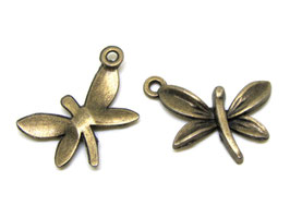 2 Breloques libellules en métal couleur bronze