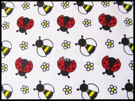 Tissu coccinelle et abeille en coton blanc - 50 x 45 cm - Coupon T83