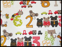 Tissu enfant en coton imprimé chiffres et animaux -  50 x 45 cm - coupon T85