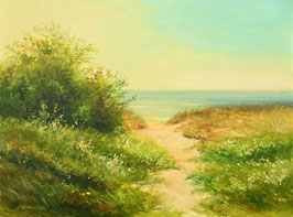 Öl auf Papier, "Strandabgang Lobbe", 30 x 40 cm