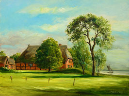 Öl auf Papier, "Alter Katen Barnstorf", 30 x 40 cm