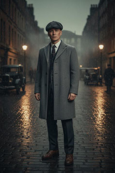 Jack Murphy Owen Tweed-Mantel in mittlerer Länge in Grau (Peaky Blinders Stil)
