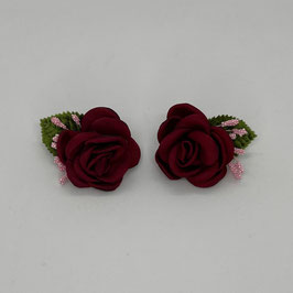 Vintage Inspired Schuhclips - Rose Bordeaux/Rosa mit Velvet Blätter
