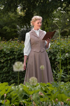 Emmy Design - "Pretty Pioneer Rock" - Taupe Nadelstreifen (Edwardian Stil)