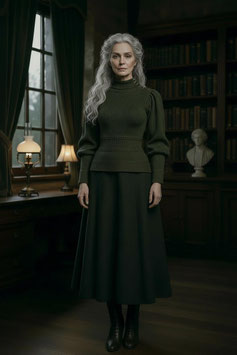 The Edwardian Cycling Sweater - Kieferngrün melierte Wolle