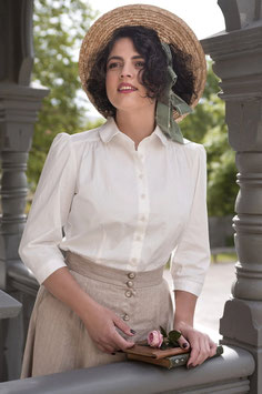 Emmy Design - "The Bookworm" Bluse - Weisse Baumwolle (1910er Jahre - Edwardian Stil)