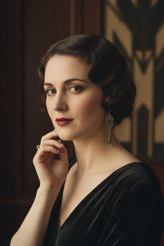 Art Deco Stil Ohrringe - Golden/Grün