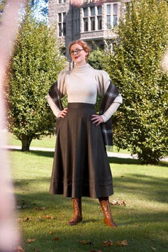 The Tireless Trailblazer Jupe - Brauner Nadelstreifen-Tweed