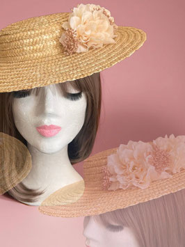 Strohhut mit Blumen - Rosa/Creme