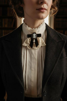 Vintage Cameo Spitzen Brosche - Schwarz/Schwarz (Edwardian Stil)