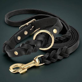 Hundeleine inkl. Hundehalsband - Leder Schwarz